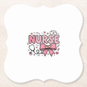 Cute Nurse Bow Heart Vector Shirt Design_1 Paper Coaster