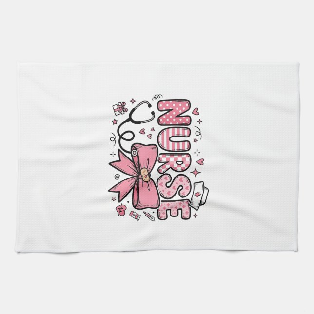 Cute Nurse Bow Heart Vector Shirt Design_1 Tea Towel (Horizontal)