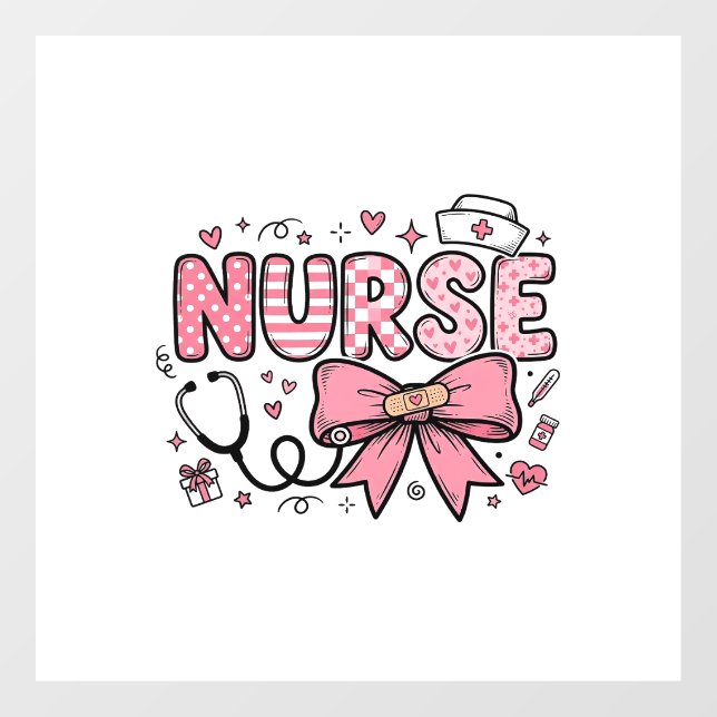 Cute Nurse Bow Heart Vector Shirt Design_1 Window Cling (Sheet)