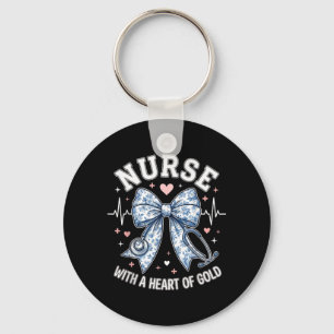 Cute Nurse Bow with A Heart of Gold Nursing Key Ring