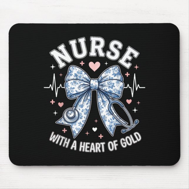 Cute Nurse Bow with A Heart of Gold Nursing Mouse Mat (Front)