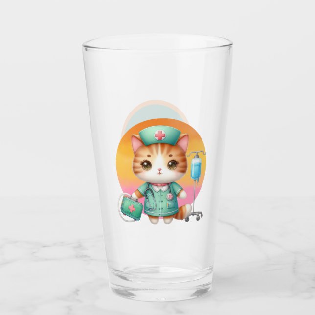 Cute Nurse cat add monogram Glass (Front)