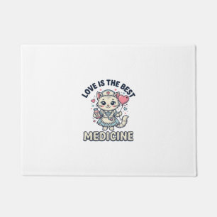 Cute Nurse Cat Love Is the Best Medicine Design_1 Doormat