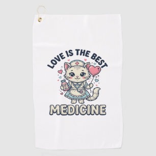 Cute Nurse Cat Love Is the Best Medicine Design_1 Golf Towel