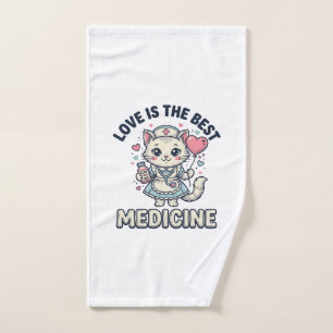 Cute Nurse Cat Love Is the Best Medicine Design_1 Hand Towel