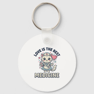 Cute Nurse Cat Love Is the Best Medicine Design_1 Key Ring