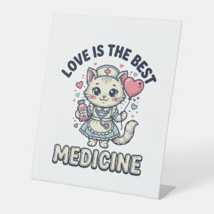 Cute Nurse Cat Love Is the Best Medicine Design_1 Pedestal Sign
