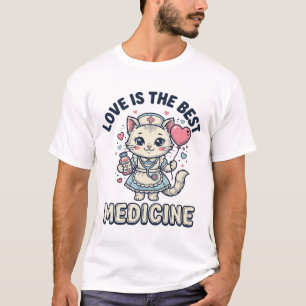 Cute Nurse Cat Love Is the Best Medicine Design_1 T-Shirt