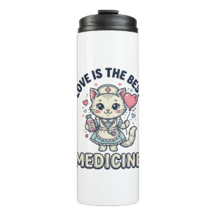 Cute Nurse Cat Love Is the Best Medicine Design_1 Thermal Tumbler