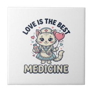 Cute Nurse Cat Love Is the Best Medicine Design_1 Tile