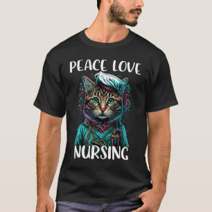 Cute Nurse Cat Peace Love Nursing RN & LPN Nurse L T-Shirt