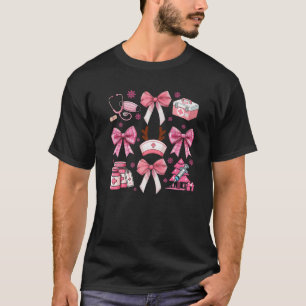 Cute Nurse Christmas Pink Coquette Bow Stethoscope T-Shirt