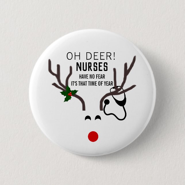 Cute Nurse Christmas Stethoscope Reindeer 6 Cm Round Badge (Front)