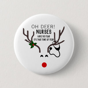 Cute Nurse Christmas Stethoscope Reindeer 6 Cm Round Badge