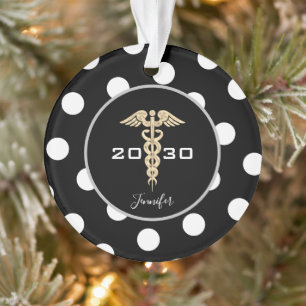 Cute Nurse Doctor Black White Dots Personalised Ornament
