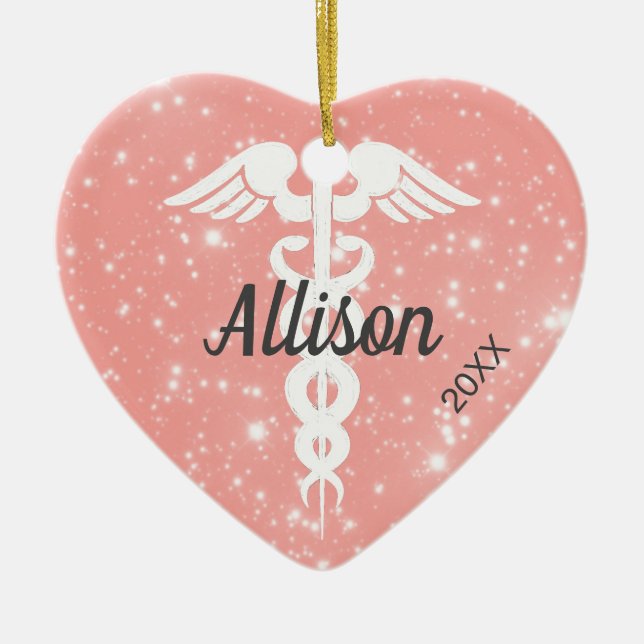 Cute Nurse Doctor Personalised Heart Christmas Ceramic Tree Decoration (Front)