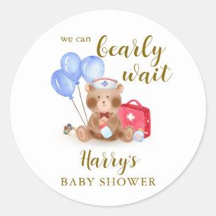 Cute Nurse Doctor Teddy Bear Balloon Baby Shower Classic Round Sticker