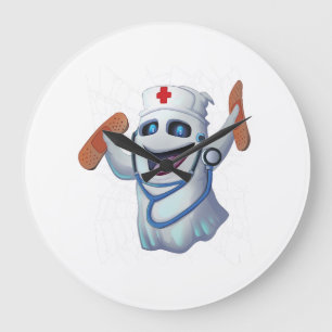 Cute Nurse Ghost Halloween Large Clock