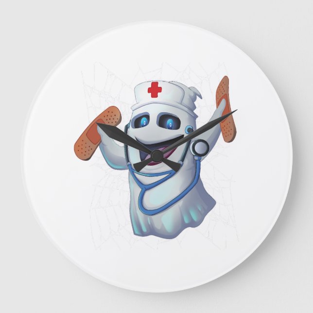 Cute Nurse Ghost Halloween Large Clock (Front)