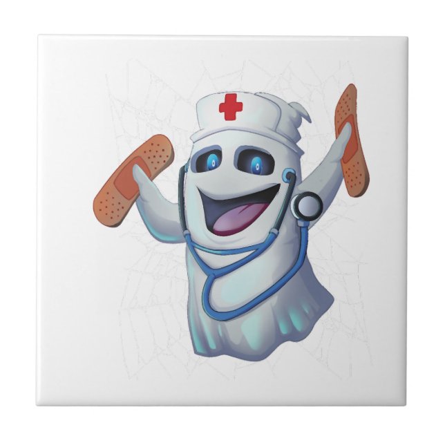 Cute Nurse Ghost Halloween Tile (Front)