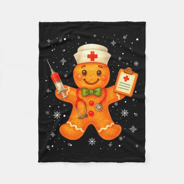Cute Nurse Gingerbread Pjs Christmas Xmas Nurse Rn Fleece Blanket (Front)