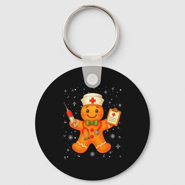 Cute Nurse Gingerbread Pjs Christmas Xmas Nurse Rn Key Ring (Front)
