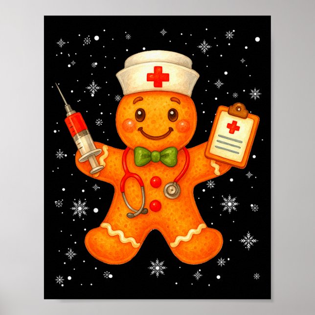 Cute Nurse Gingerbread Pjs Christmas Xmas Nurse Rn Poster (Front)
