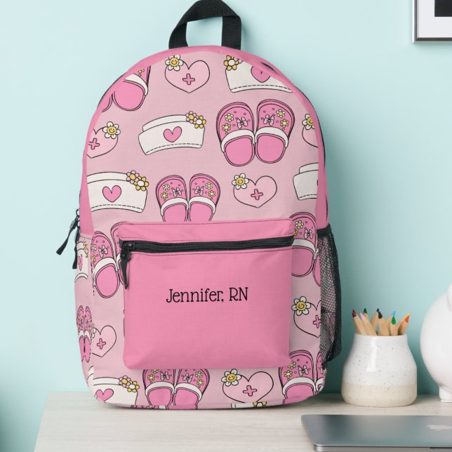 Cute Nurse Hats and Clogs Printed Backpack (Creator Uploaded)