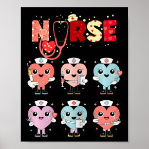 Cute Nurse Hearts Valentine Design For Healthcare Poster