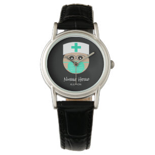  Cute Nurse Hero Black White Medical Personalised  Watch