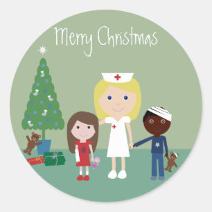 Cute Nurse, Kids & Christmas Tree Stickers