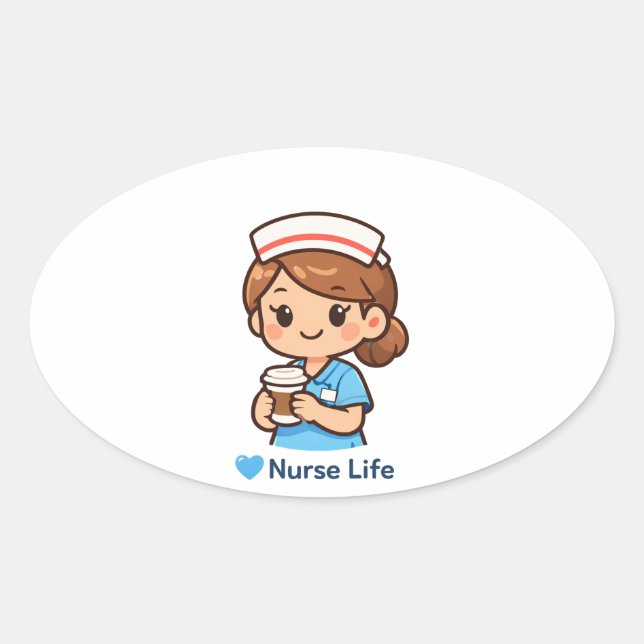 Cute Nurse Life Coffee Illustration | Nurse Sticke Oval Sticker (Front)