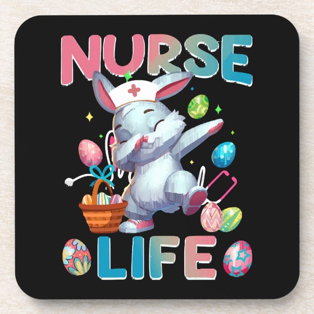 Cute Nurse Life Dabbing Easter Bunny Coaster (Front)