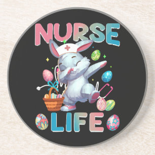 Cute Nurse Life Dabbing Easter Bunny Coaster