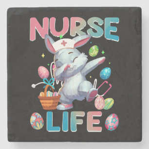 Cute Nurse Life Dabbing Easter Bunny Stone Coaster