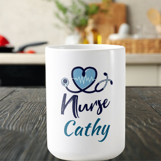 Cute Nurse Life Line Blue Heart Personalise Coffee Mug