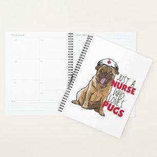 Cute Nurse Loves Pugs RN Dog Mum Gift - Funny Pug Planner