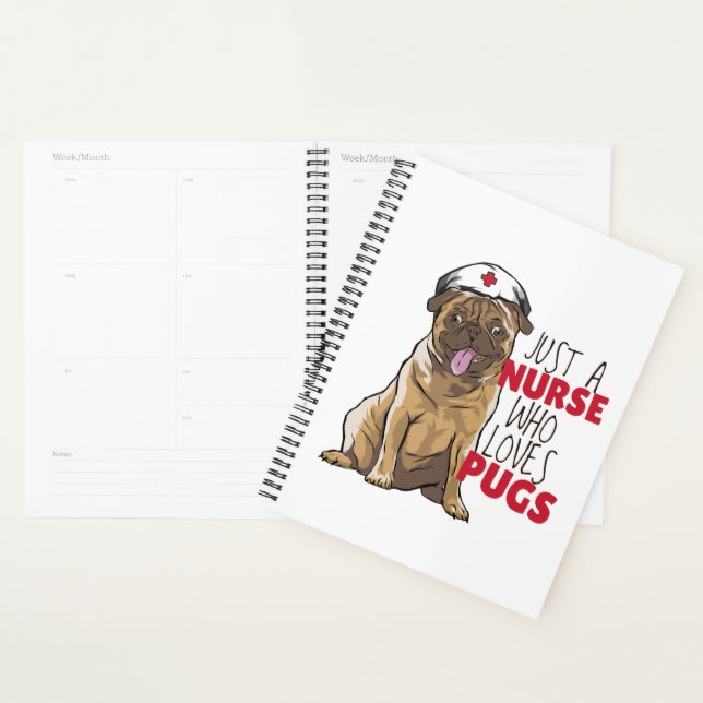 Cute Nurse Loves Pugs RN Dog Mum Gift - Funny Pug Planner (Display)