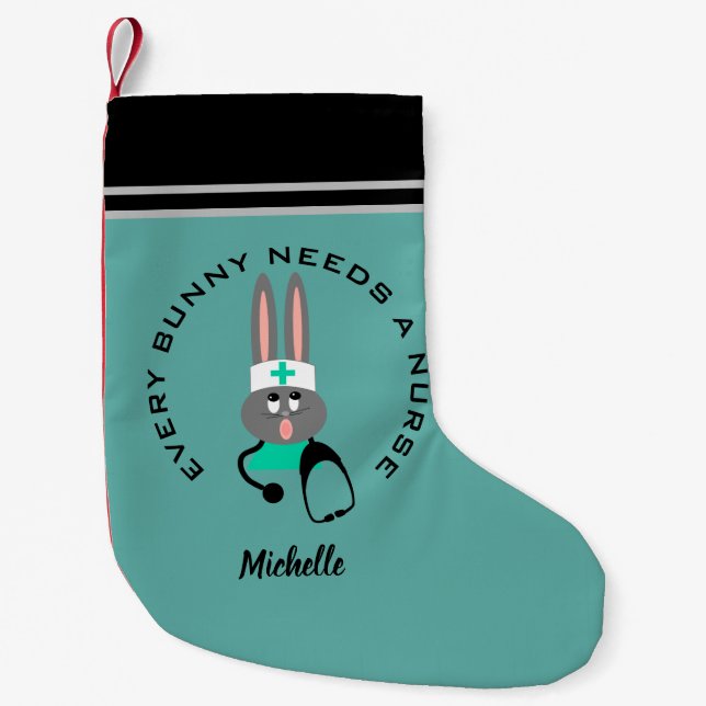 Cute Nurse Medical Healthcare Bunny Personalised Small Christmas Stocking (Front)