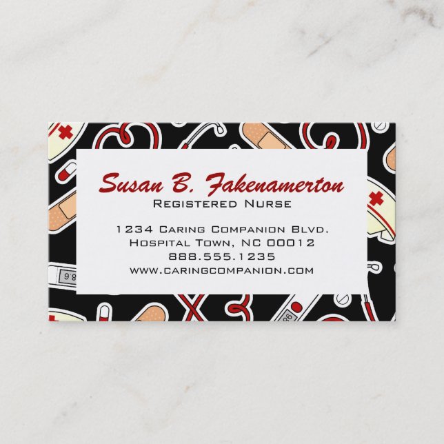 Cute Nurse or Caregiver Business Card (Front)