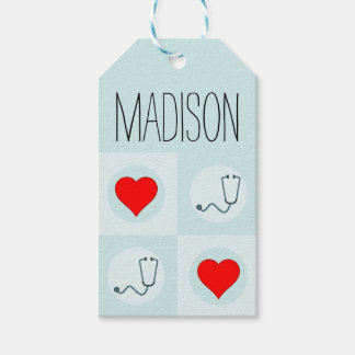 Cute Nurse or Doctor Stethoscope and Heart Pattern Gift Tags