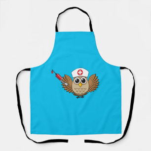 Cute Nurse Owl with Syringe Cartoon Apron