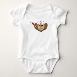Cute Nurse Owl with Syringe Cartoon Baby Bodysuit