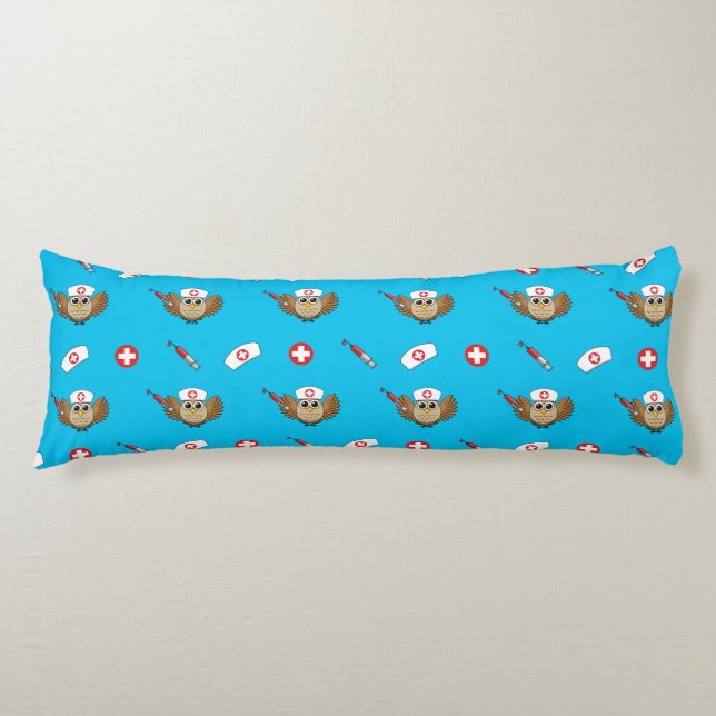 Cute Nurse Owl with Syringe Cartoon Body Cushion (Front)