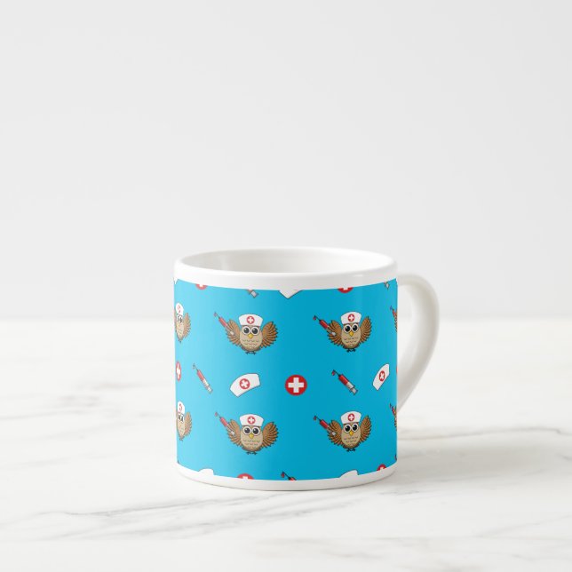 Cute Nurse Owl with Syringe Cartoon Espresso Cup (Front Right)