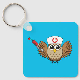 Cute Nurse Owl with Syringe Cartoon Key Ring