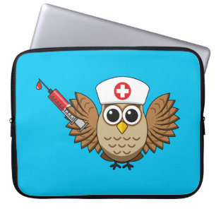 Cute Nurse Owl with Syringe Cartoon Laptop Sleeve