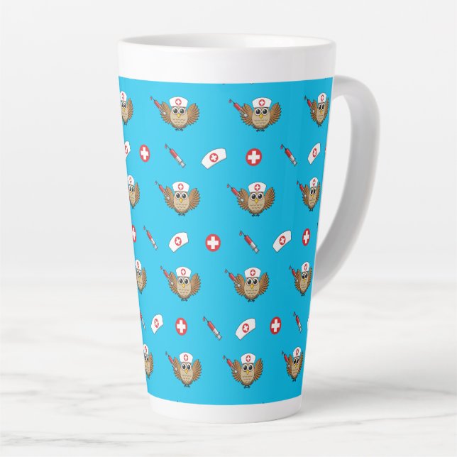 Cute Nurse Owl with Syringe Cartoon Latte Mug (Right Angle)
