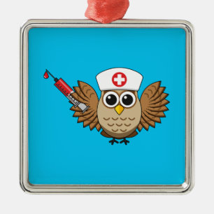Cute Nurse Owl with Syringe Cartoon Metal Tree Decoration