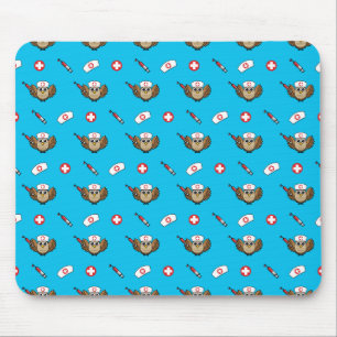 Cute Nurse Owl with Syringe Cartoon Mouse Mat